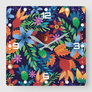 Reloj Cuadrado Patrón floral exótico colorido-32436