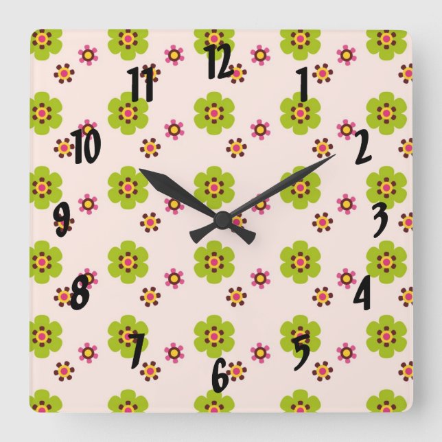 Reloj Cuadrado patrón floral moderno de primavera pop (Anverso)