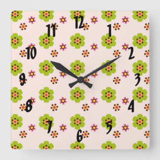 Reloj Cuadrado patrón floral moderno de primavera pop