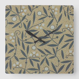 Reloj Cuadrado Patrón floral ornamentado con vides azul oscuro 