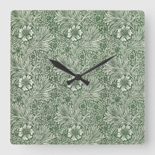 Reloj Cuadrado Patrón floral ornamentado de flores blancas y hoja