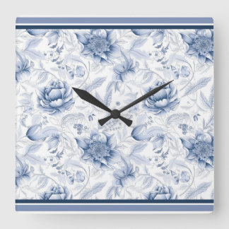 Reloj Cuadrado Patrón floral real de porcelana azul Vol.1