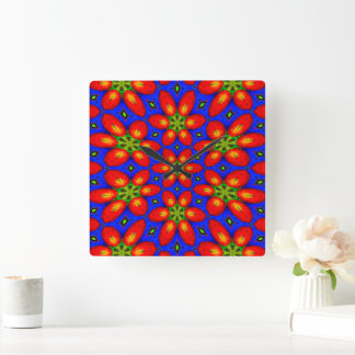 Reloj Cuadrado Patrón floral rojo curado