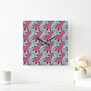 Reloj Cuadrado Patrón floral rosa y azul sin costuras