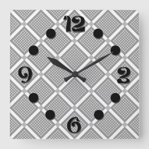 Reloj Cuadrado Patrón geométrico a cuadros gris y blanco