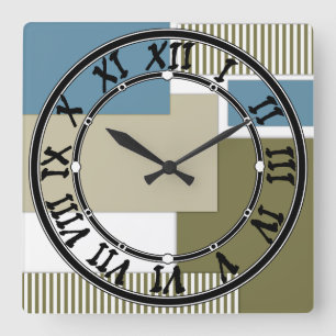 Reloj Cuadrado Patrón geométrico azul de color gris oliva