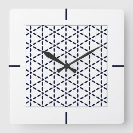 Reloj Cuadrado Patrón geométrico azul marino sobre blanco