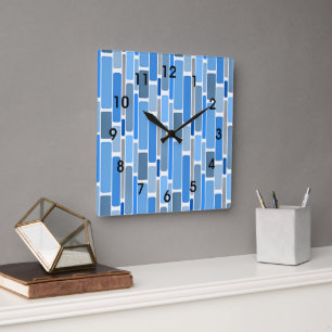 Reloj Cuadrado Patrón geométrico azul y gris,