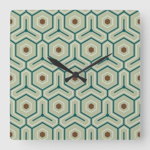 Reloj Cuadrado Patrón geométrico con hexágonos entrelazados