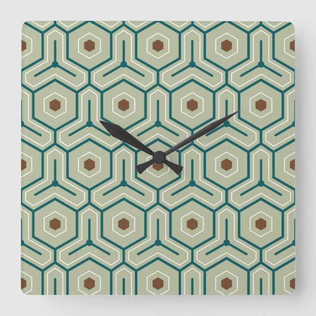 Reloj Cuadrado Patrón geométrico con hexágonos entrelazados (Anverso)