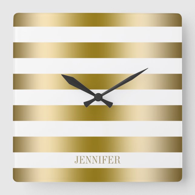Reloj Cuadrado Patrón geométrico de bandas de oro (Anverso)