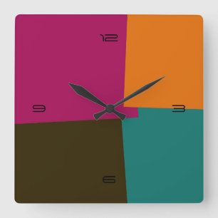 Reloj Cuadrado Patrón geométrico de color retro abstracto #8
