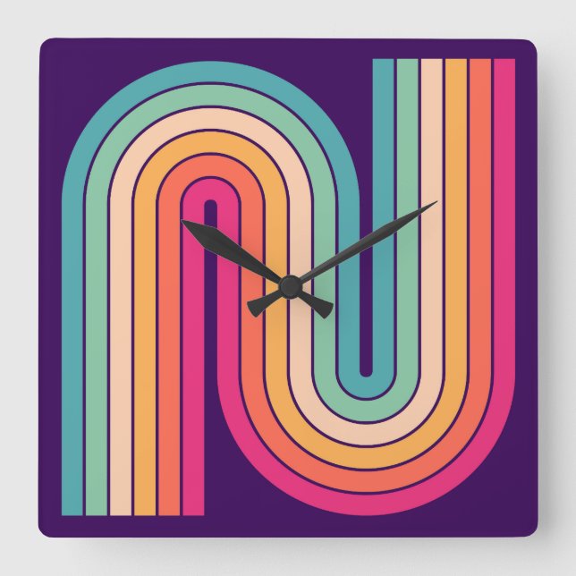 Reloj Cuadrado Patrón geométrico de rayas arqueadas de estilo ret (Anverso)