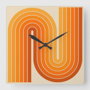 Reloj Cuadrado Patrón geométrico de rayas arqueadas de estilo ret