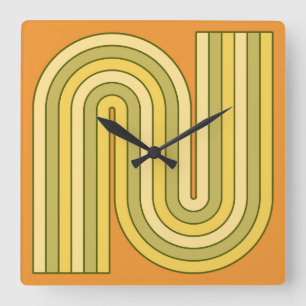 Reloj Cuadrado Patrón geométrico de rayas arqueadas de estilo ret