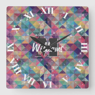 Reloj Cuadrado Patrón geométrico de triángulos coloridos y mod