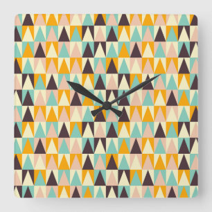 Reloj Cuadrado Patrón geométrico de triángulos multicolores