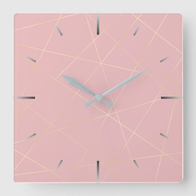 Reloj Cuadrado Patrón geométrico elegante y moderno de color rosa (Anverso)