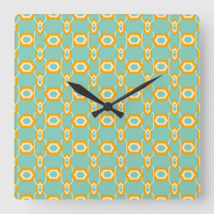 Reloj Cuadrado Patrón geométrico estilizado en hexágono naranja a