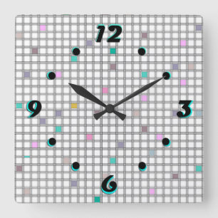 Reloj Cuadrado Patrón geométrico multicolor controlado