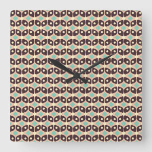 Reloj Cuadrado Patrón geométrico sin fisuras en hoja marrón oscur
