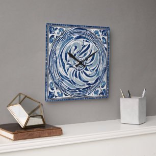 Reloj Cuadrado Patrón giratorio blanco azul 02
