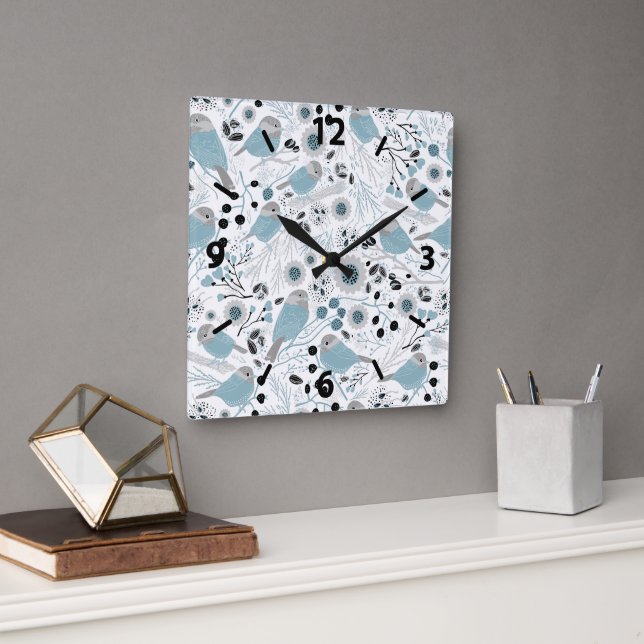 Reloj Cuadrado Patrón gris azul de pollo (Oficina)