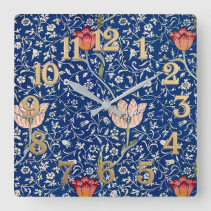 Reloj Cuadrado Patrón Índigo Floral Tulipán Antiguo de William Mo