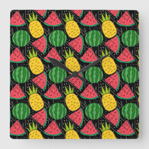 Reloj Cuadrado Patrón ininterrumpido de frutas Patrón de superf