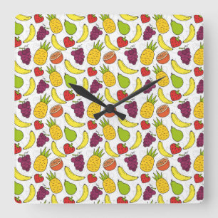 Reloj Cuadrado Patrón ininterrumpido de frutas   Patrón de superf