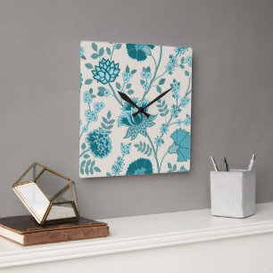 Reloj Cuadrado Patrón jacobeo floral Lg en crema