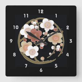 Reloj Cuadrado Patrón japonés de kimono Sakura marrón rosa