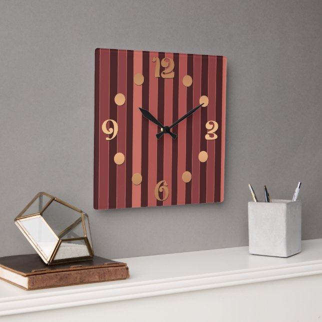 Reloj Cuadrado Patrón liso rayado marrón retro (Oficina)