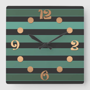 Reloj Cuadrado Patrón liso rayado retro verde