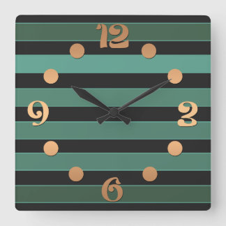 Reloj Cuadrado Patrón liso rayado retro verde