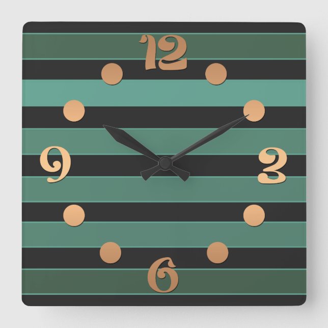Reloj Cuadrado Patrón liso rayado retro verde (Anverso)