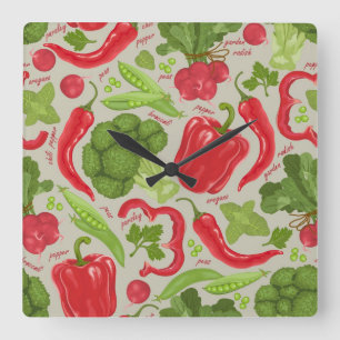 Reloj Cuadrado Patrón luminoso de las verduras frescas