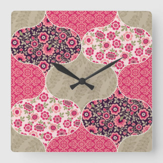Reloj Cuadrado Patrón marrón floral vintage marroquí rosado