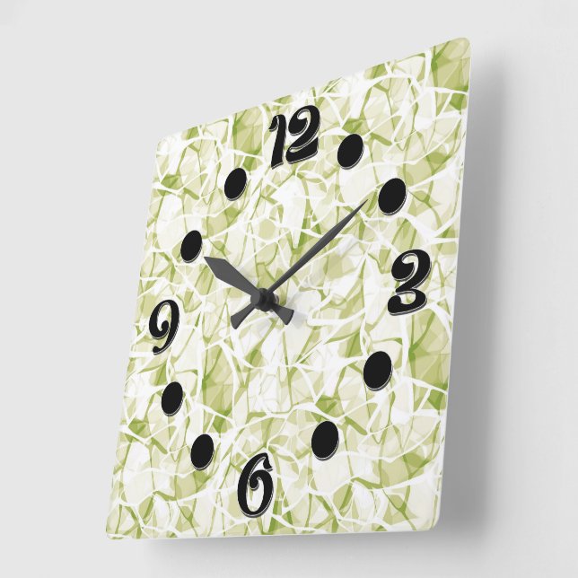 Reloj Cuadrado patrón moderno abstracto de moda blanco-oliva    (Ángulo)