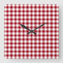 Reloj Cuadrado Patrón Moderno de Cuadros Rojos