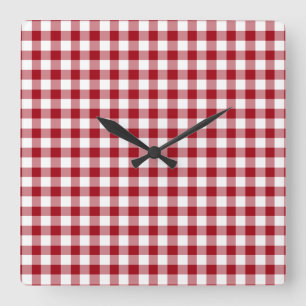 Reloj Cuadrado Patrón Moderno de Cuadros Rojos