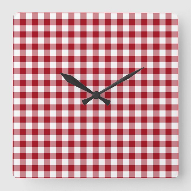 Reloj Cuadrado Patrón Moderno de Cuadros Rojos (Anverso)