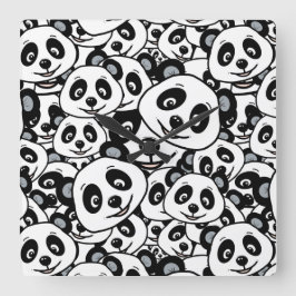 Reloj Cuadrado Patrón moderno de oso panda lindo en blanco y negr