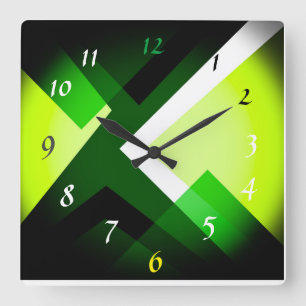 Reloj Cuadrado Patrón negro de tonos verdes