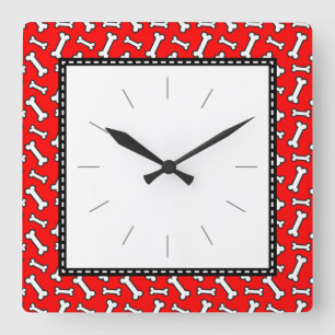 Reloj Cuadrado Patrón negro rojo de huesos de perro de Lover