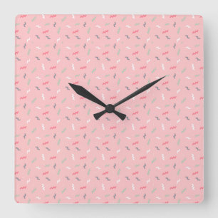 Reloj Cuadrado Patrón Pastel Memphis con Garabatos Abstractos