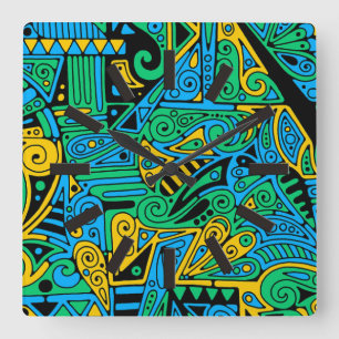 Reloj Cuadrado Patrón Pintado A Mano Y Digitalmente Art. 21