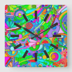 Reloj Cuadrado Patrón Pintado A Mano Y Digitalmente Artículo 18