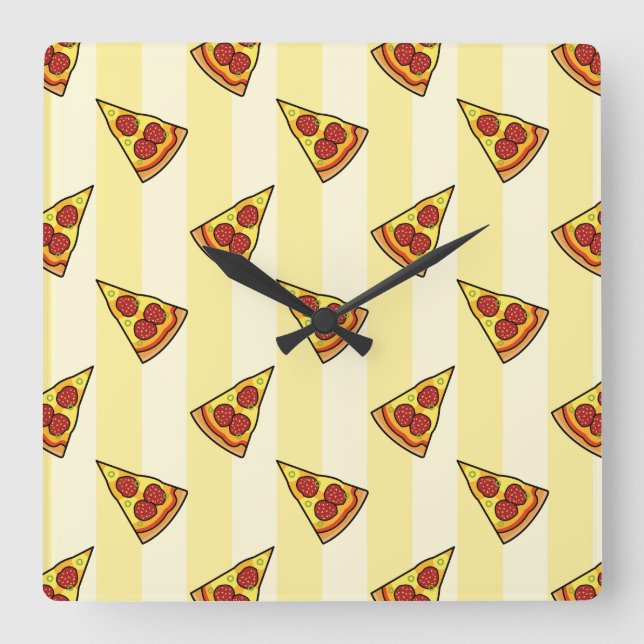 Reloj Cuadrado Patrón Pizza (Anverso)