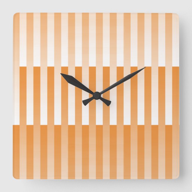 Reloj Cuadrado Patrón rayado blanco naranja (Anverso)